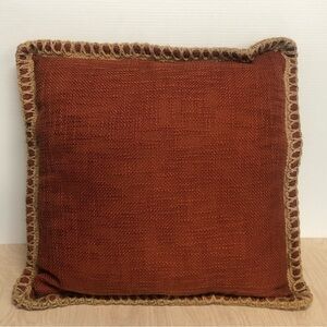 Pier 1 Red Tan Trim Burlap Throw Pillow 20 x 20